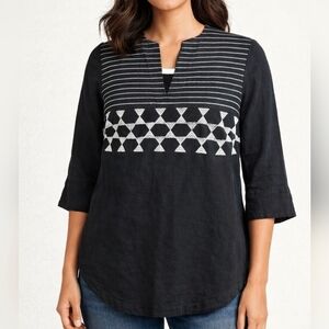 Fabindia Black and White Tunic with Geometric Design Sz S